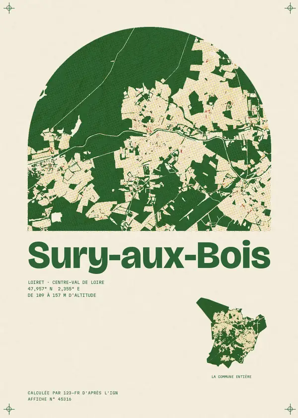 Affiche de Sury-aux-Bois, calculée par 123-fr d'après l'IGN