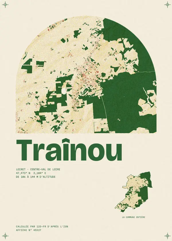 Affiche de Traînou, calculée par 123-fr d'après l'IGN