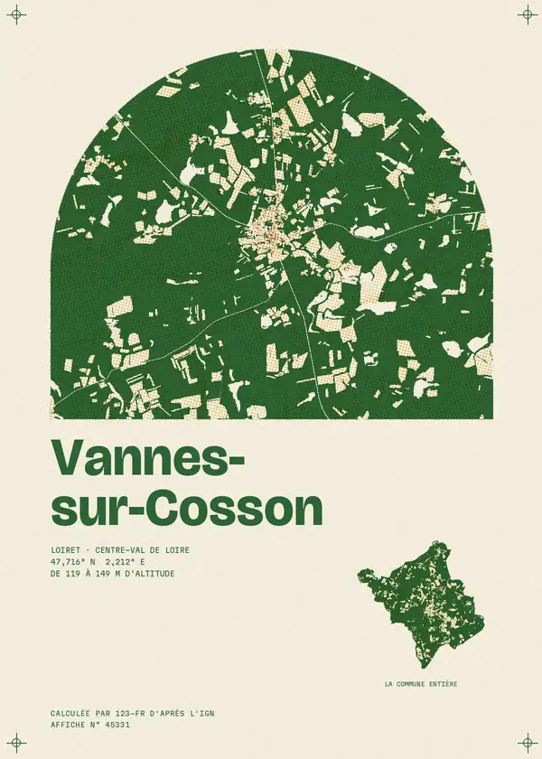 Affiche de Vannes-sur-Cosson, calculée par 123-fr d'après l'IGN