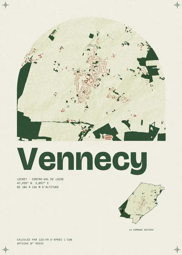 Affiche de Vennecy, calculée par 123-fr d'après l'IGN