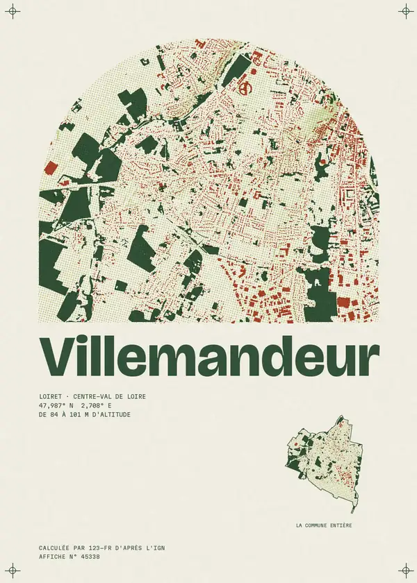 Affiche de Villemandeur, calculée par 123-fr d'après l'IGN