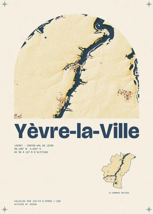 Affiche de Yèvre-la-Ville, calculée par 123-fr d'après l'IGN