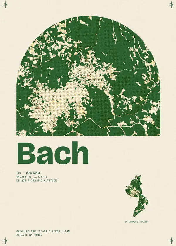 Affiche de Bach, calculée par 123-fr d'après l'IGN