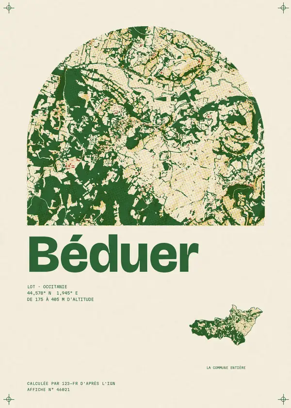 Affiche de Béduer, calculée par 123-fr d'après l'IGN
