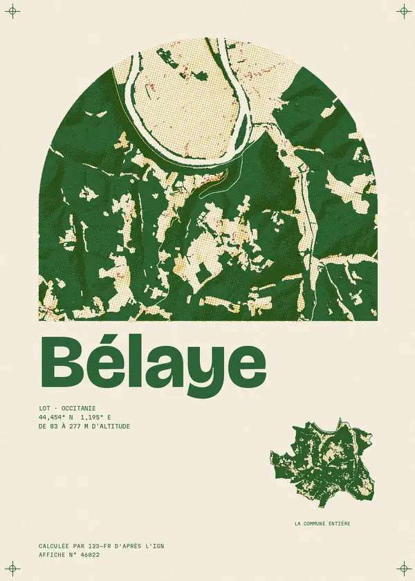 Affiche de Bélaye, calculée par 123-fr d'après l'IGN
