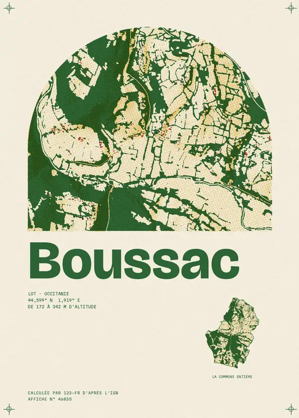 Affiche de Boussac, calculée par 123-fr d'après l'IGN