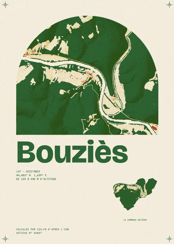 Affiche de Bouziès, calculée par 123-fr d'après l'IGN