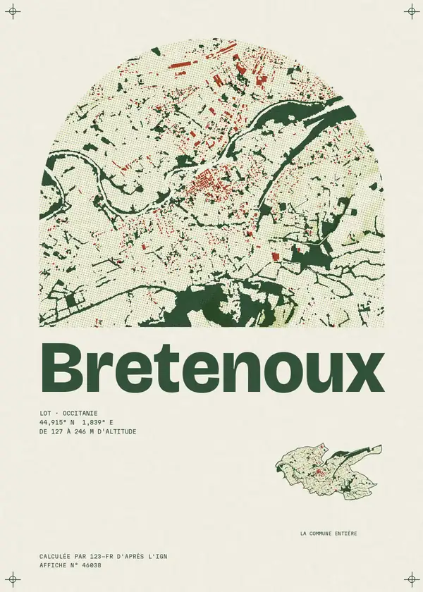 Affiche de Bretenoux, calculée par 123-fr d'après l'IGN