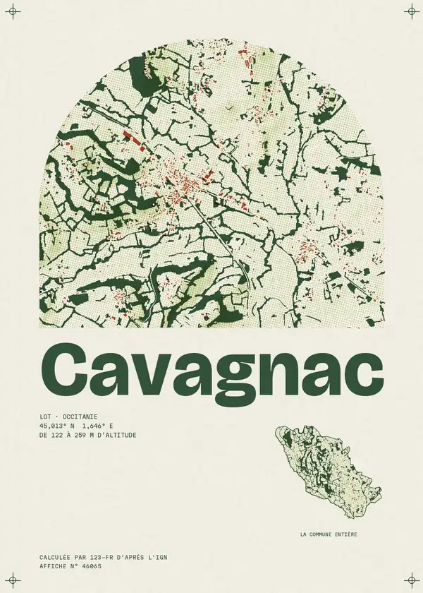 Affiche de Cavagnac, calculée par 123-fr d'après l'IGN