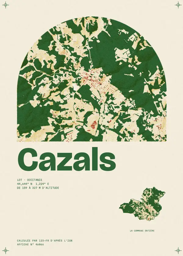 Affiche de Cazals, calculée par 123-fr d'après l'IGN