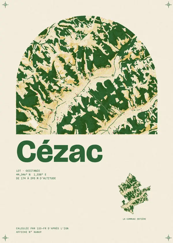 Affiche de Cézac, calculée par 123-fr d'après l'IGN