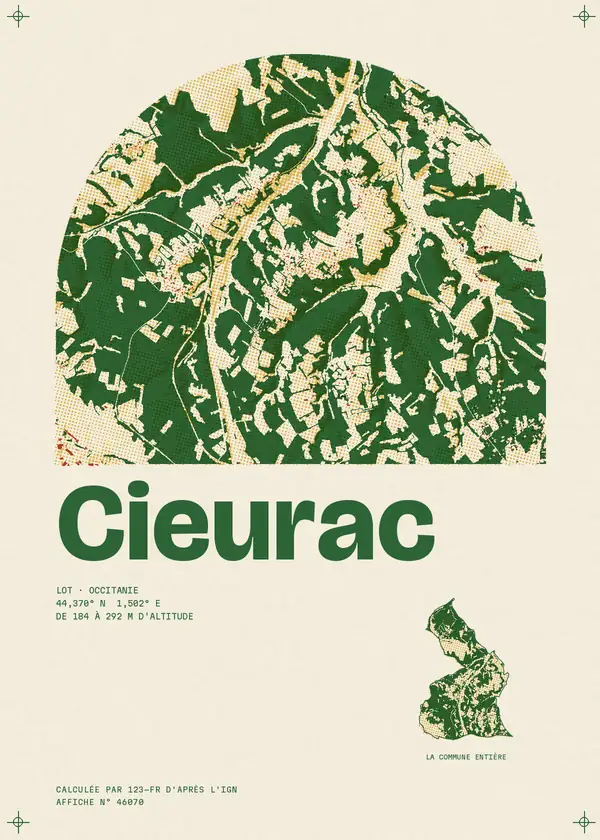 Affiche de Cieurac, calculée par 123-fr d'après l'IGN