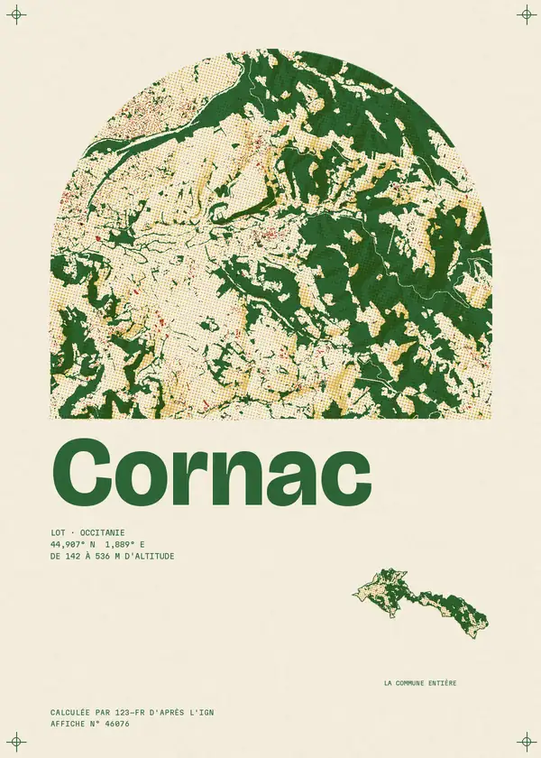 Affiche de Cornac, calculée par 123-fr d'après l'IGN