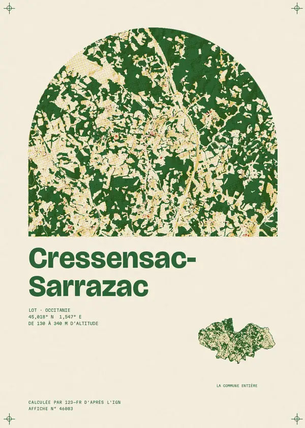 Affiche de Cressensac-Sarrazac, calculée par 123-fr d'après l'IGN