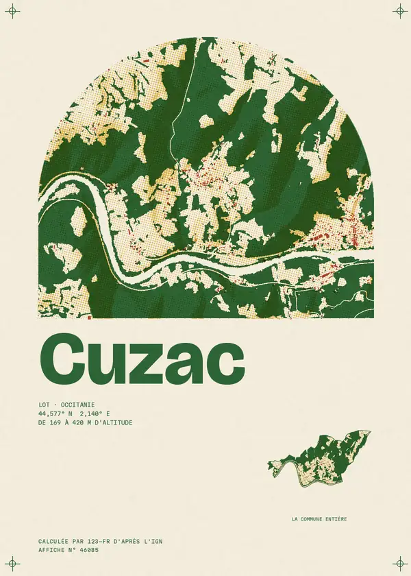 Affiche de Cuzac, calculée par 123-fr d'après l'IGN
