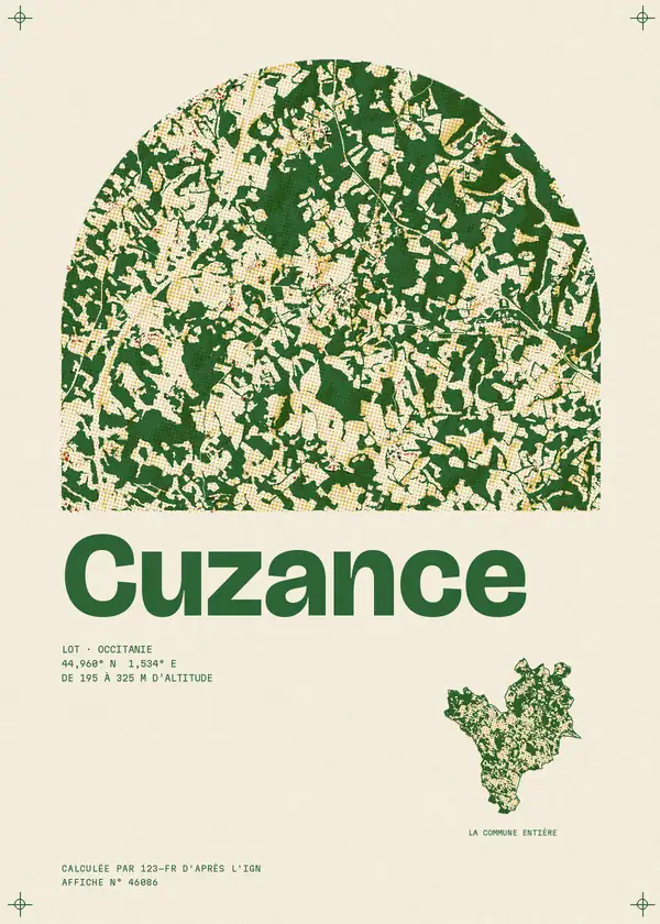 Affiche de Cuzance, calculée par 123-fr d'après l'IGN