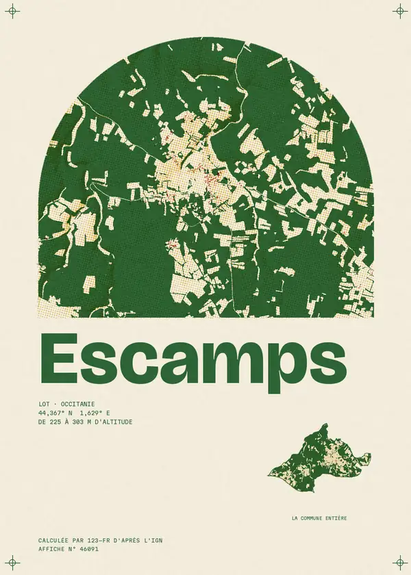 Affiche de Escamps, calculée par 123-fr d'après l'IGN