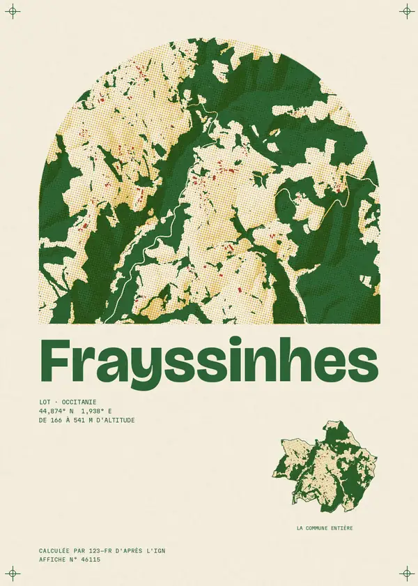 Affiche de Frayssinhes, calculée par 123-fr d'après l'IGN
