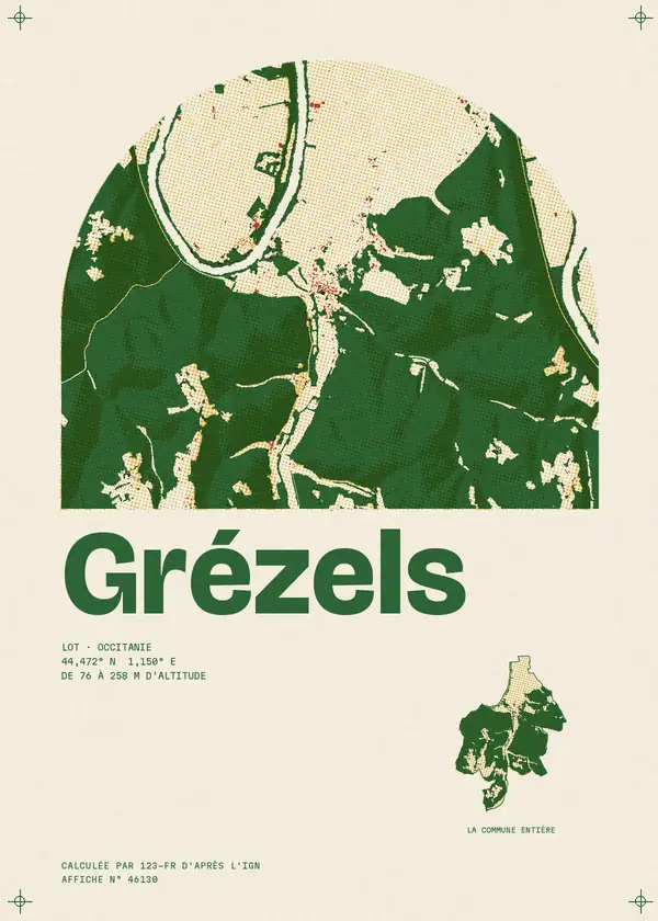 Affiche de Grézels, calculée par 123-fr d'après l'IGN