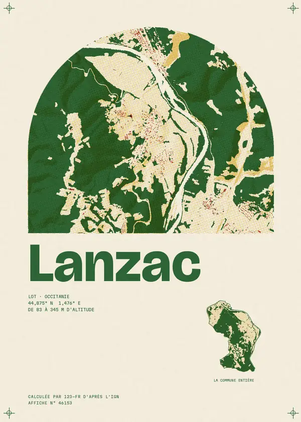 Affiche de Lanzac, calculée par 123-fr d'après l'IGN