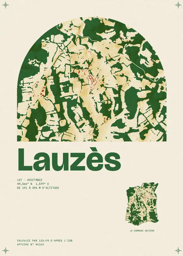Affiche de Lauzès, calculée par 123-fr d'après l'IGN
