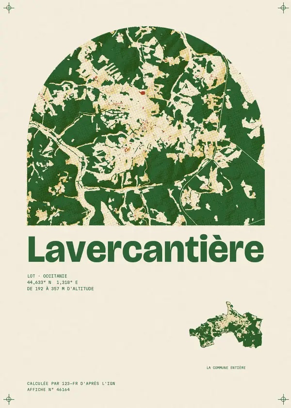 Affiche de Lavercantière, calculée par 123-fr d'après l'IGN