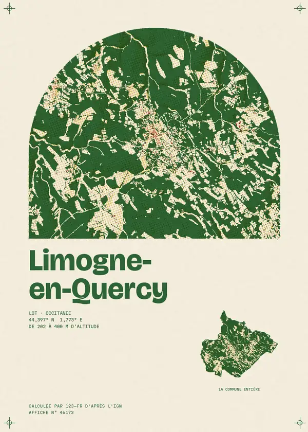 Affiche de Limogne-en-Quercy, calculée par 123-fr d'après l'IGN