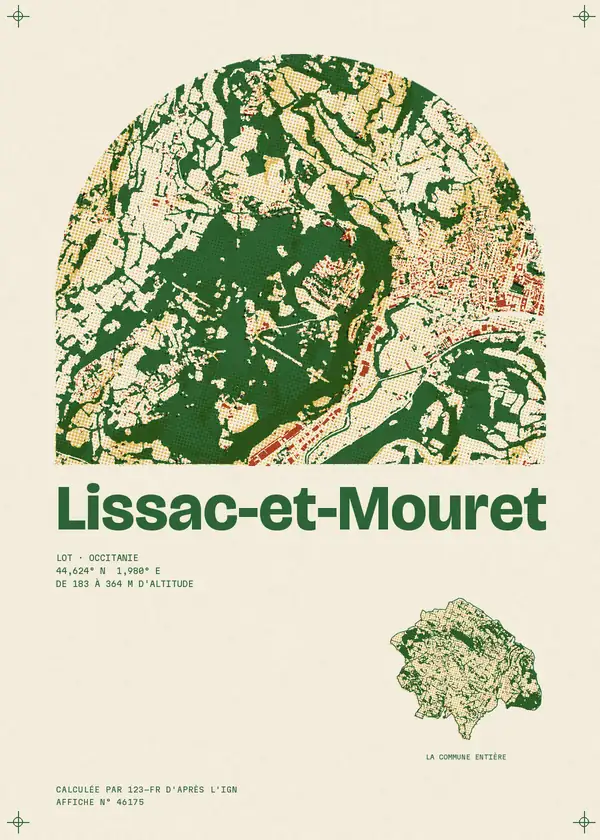 Affiche de Lissac-et-Mouret, calculée par 123-fr d'après l'IGN