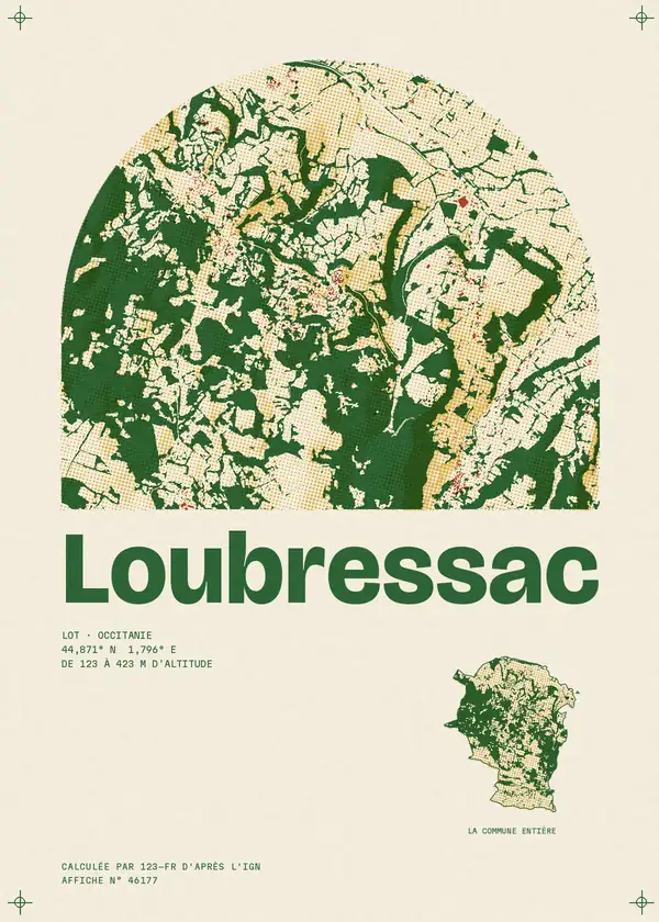 Affiche de Loubressac, calculée par 123-fr d'après l'IGN