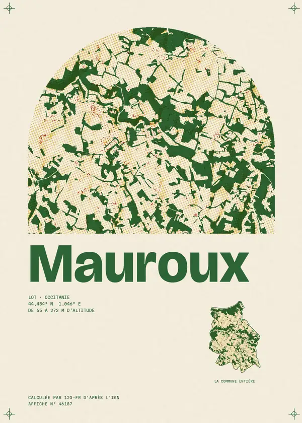 Affiche de Mauroux, calculée par 123-fr d'après l'IGN