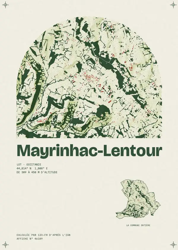 Affiche de Mayrinhac-Lentour, calculée par 123-fr d'après l'IGN