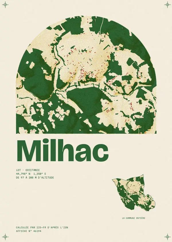 Affiche de Milhac, calculée par 123-fr d'après l'IGN