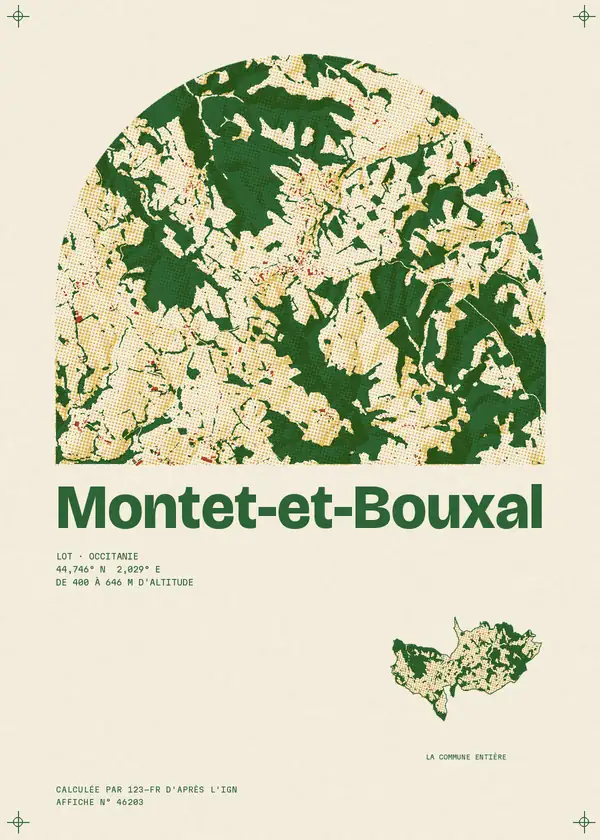 Affiche de Montet-et-Bouxal, calculée par 123-fr d'après l'IGN