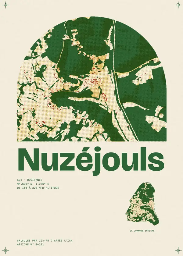 Affiche de Nuzéjouls, calculée par 123-fr d'après l'IGN