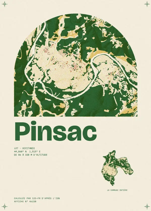 Affiche de Pinsac, calculée par 123-fr d'après l'IGN