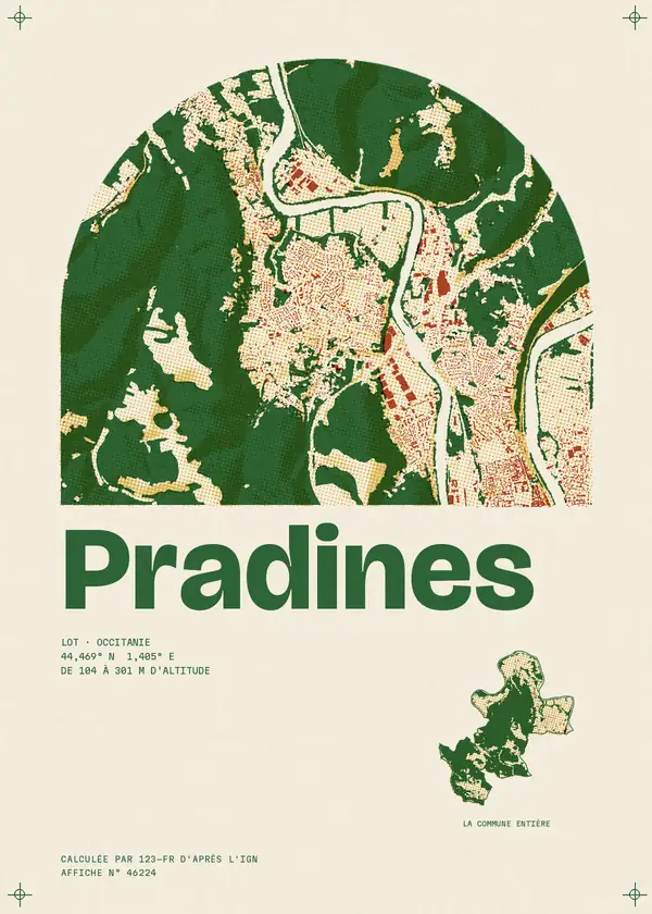 Affiche de Pradines, calculée par 123-fr d'après l'IGN