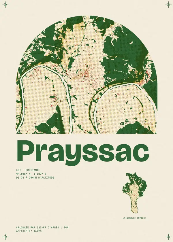 Affiche de Prayssac, calculée par 123-fr d'après l'IGN