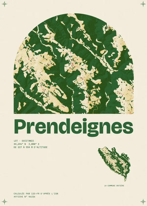 Affiche de Prendeignes, calculée par 123-fr d'après l'IGN