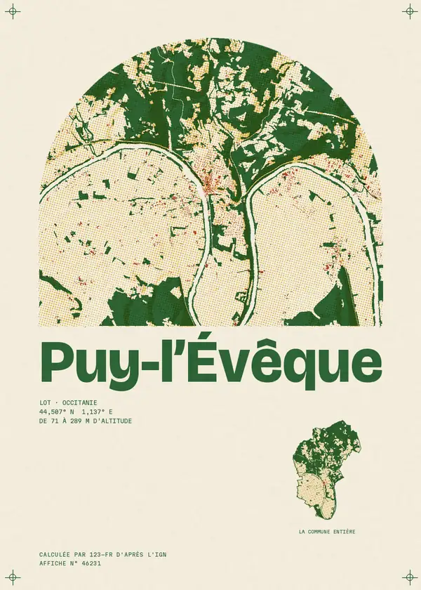 Affiche de Puy-l'Évêque, calculée par 123-fr d'après l'IGN
