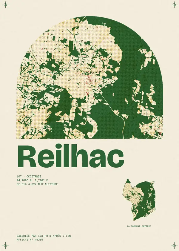 Affiche de Reilhac, calculée par 123-fr d'après l'IGN