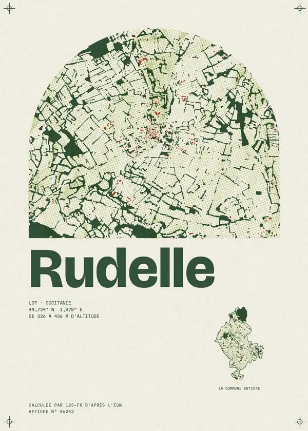 Affiche de Rudelle, calculée par 123-fr d'après l'IGN