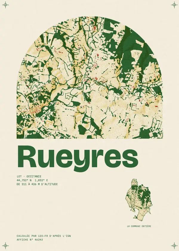 Affiche de Rueyres, calculée par 123-fr d'après l'IGN