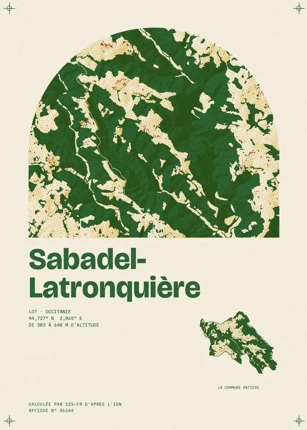 Affiche de Sabadel-Latronquière, calculée par 123-fr d'après l'IGN