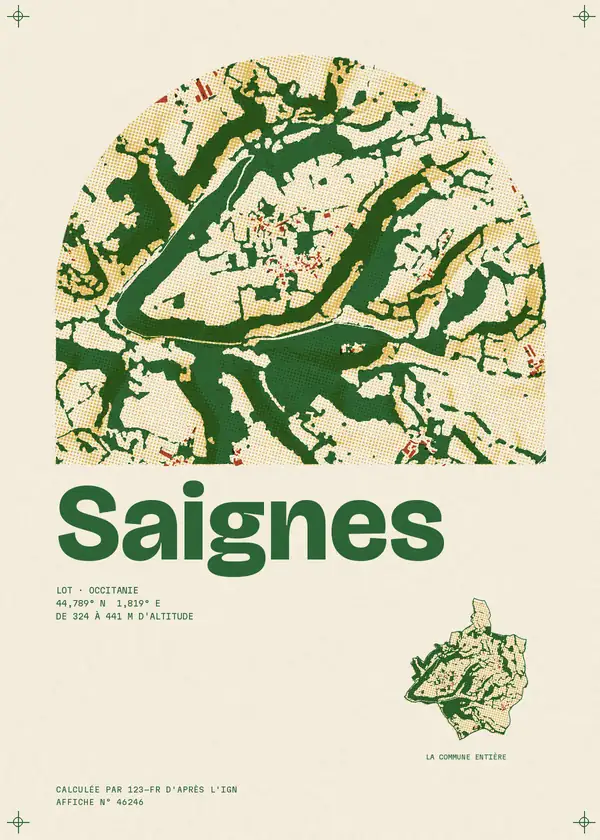 Affiche de Saignes, calculée par 123-fr d'après l'IGN