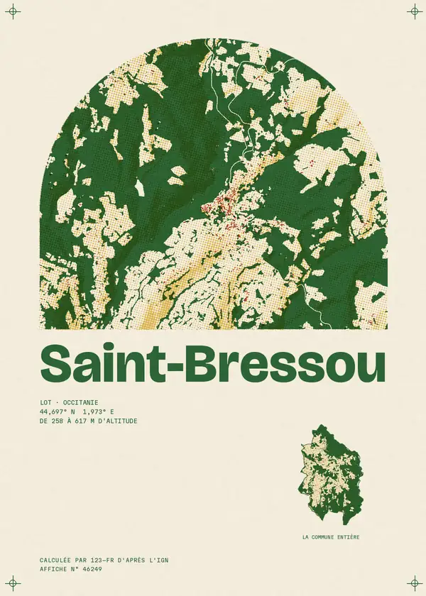Affiche de Saint-Bressou, calculée par 123-fr d'après l'IGN