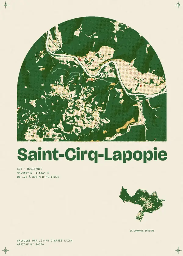 Affiche de Saint-Cirq-Lapopie, calculée par 123-fr d'après l'IGN