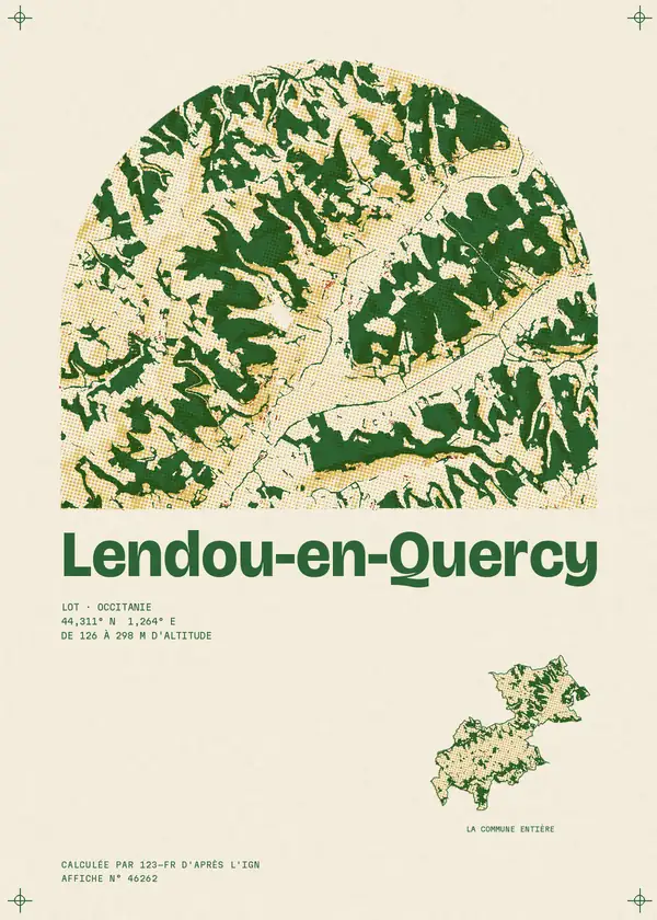 Affiche de Lendou-en-Quercy, calculée par 123-fr d'après l'IGN