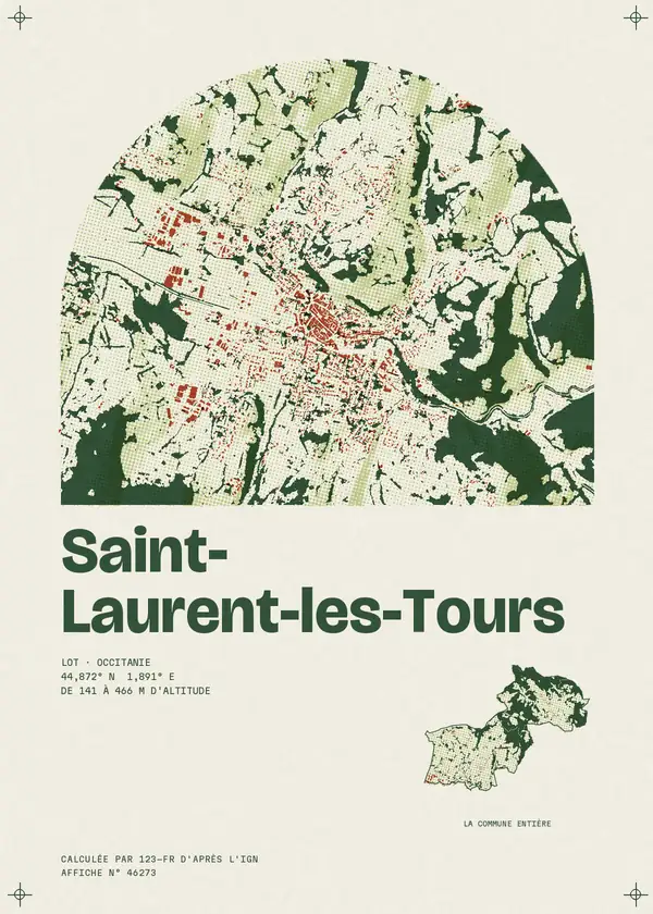 Affiche de Saint-Laurent-les-Tours, calculée par 123-fr d'après l'IGN