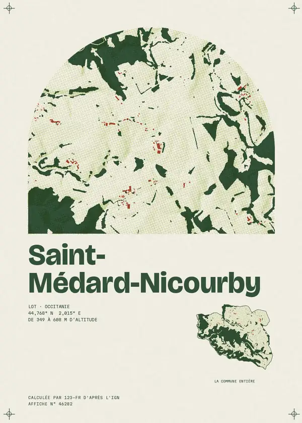Affiche de Saint-Médard-Nicourby, calculée par 123-fr d'après l'IGN