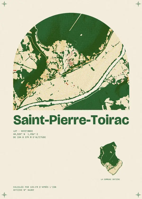 Affiche de Saint-Pierre-Toirac, calculée par 123-fr d'après l'IGN